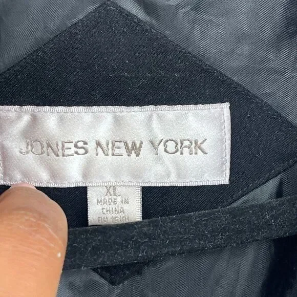 Jones New York Black Modacrylic Velvety Winter Coat XL Faux Fur Trim Full Zip - Picture 9 of 16